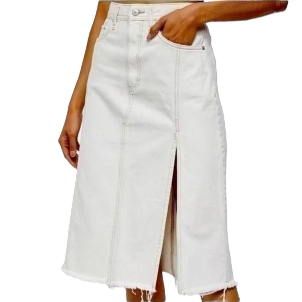 Free People We The Free Mambo White Wash Denim Midi Skirt, 28 - Picture 8 of 16